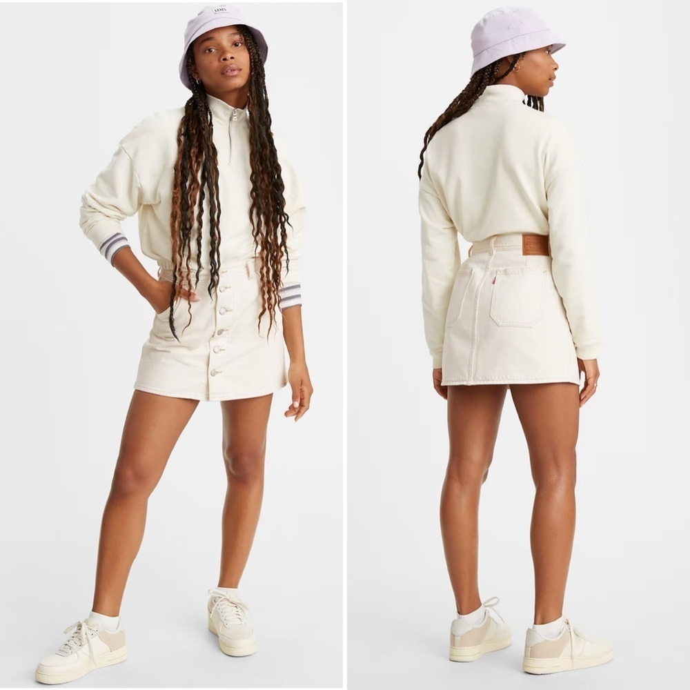 LEVIS Tofu White Button Front Denim Mini Skirt